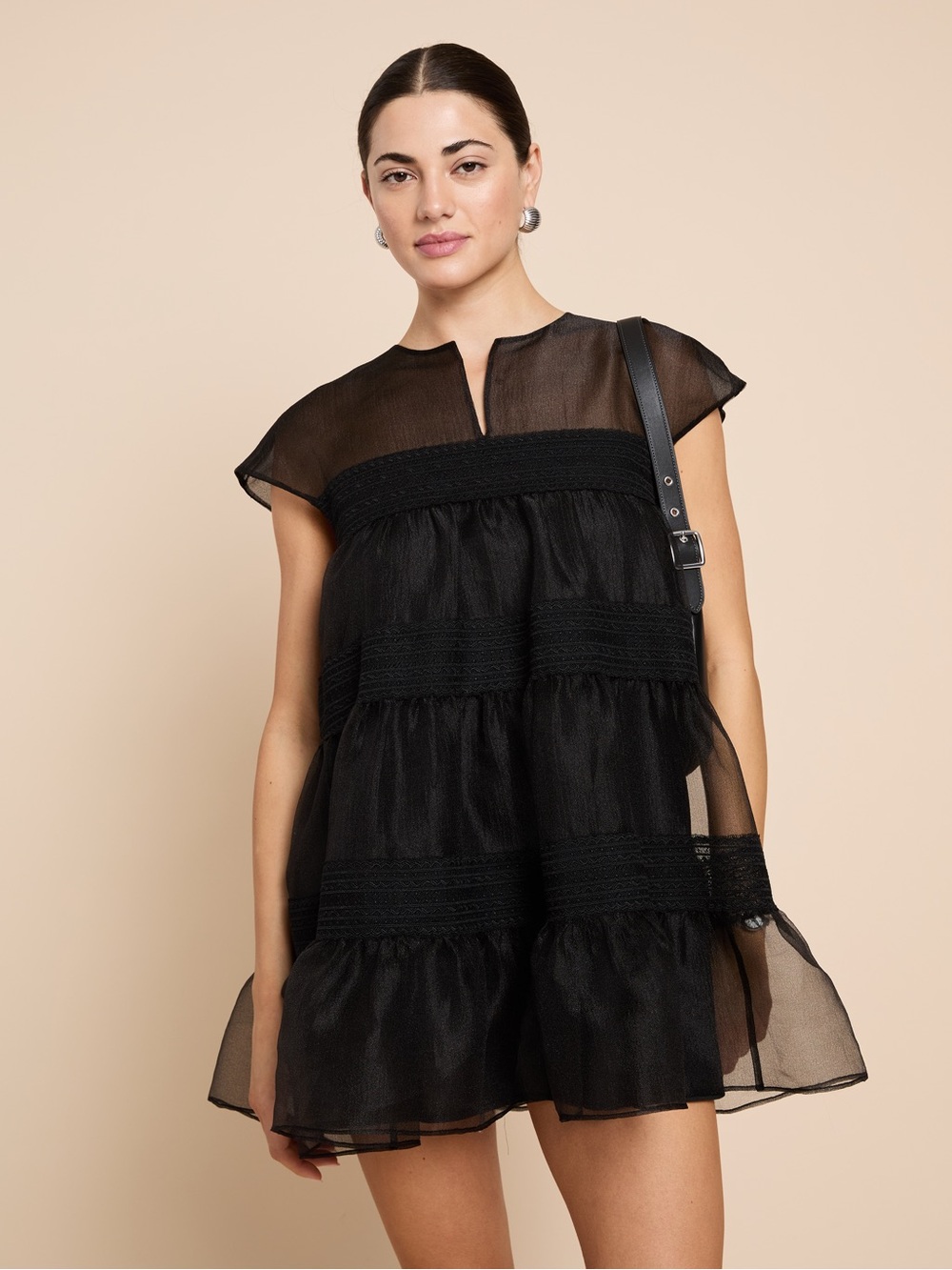 Few Moda Kourt Allira Black Organza Tiered Mini Dress